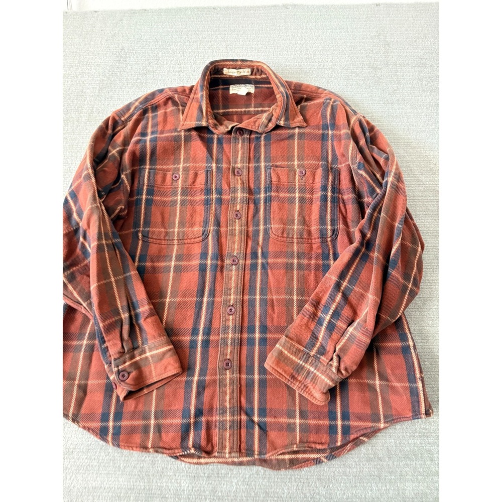 Cabelas Button Up Logger Flannel Shirt Men XL Brown Orange Plaid‎ Outdoors Work